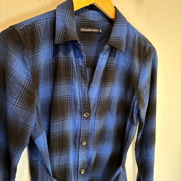 Abercrombie & Fitch Blue Plaid Flannel Shirt Dress - size Small - Picture 2 of 6